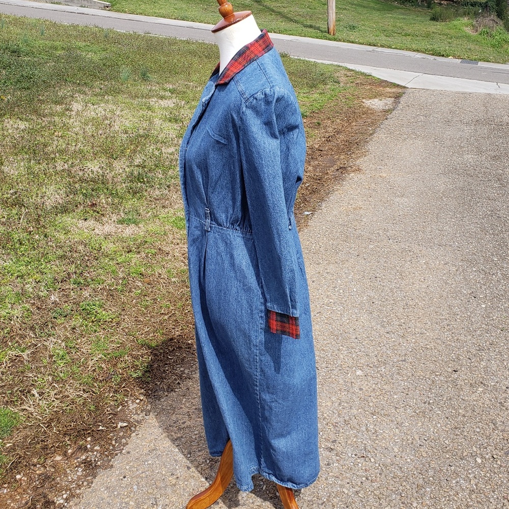 SOLD Vintage Plaid and Blue Jean Long Sleeve Dress - Picture 9 of 9